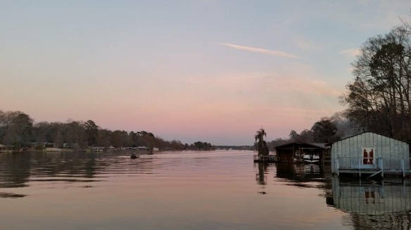 Another Lake Blackshear friend, Samille Posey, has been posting a photograph of sunsets from her dock each day since Jan. 1.  This one though was sunset from the other side of the ri'vah - the Booger Bottom dock!  I miss Booger Bottom . . . and I miss Samille!